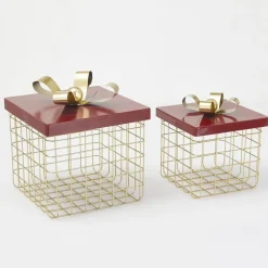 RETIF Boites Cadeau En Metal Or Et Rouge 23,5 X 23,5 X 24 + 18,5 X 18,5 X 20 Cm - Par2 Best