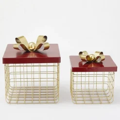RETIF Boites Cadeau En Metal Or Et Rouge 23,5 X 23,5 X 24 + 18,5 X 18,5 X 20 Cm - Par2 Best