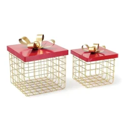 RETIF Boites Cadeau En Metal Or Et Rouge 23,5 X 23,5 X 24 + 18,5 X 18,5 X 20 Cm - Par2 Best