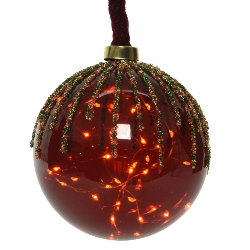 RETIF Boule En Verre Rouge 30 Leds Blanc Chaud O14Cm New