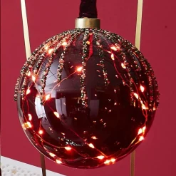 RETIF Boule En Verre Rouge 30 Leds Blanc Chaud O14Cm New