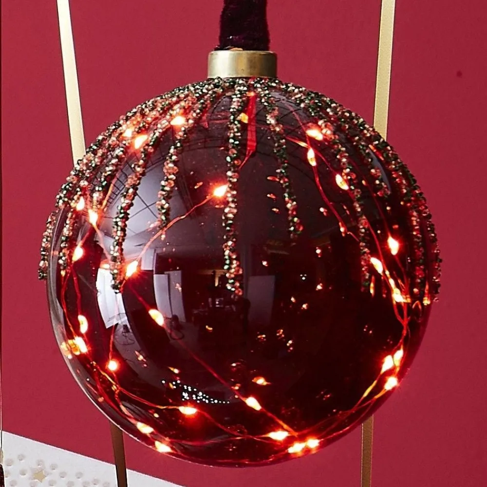 RETIF Boule En Verre Rouge 30 Leds Blanc Chaud O14Cm New