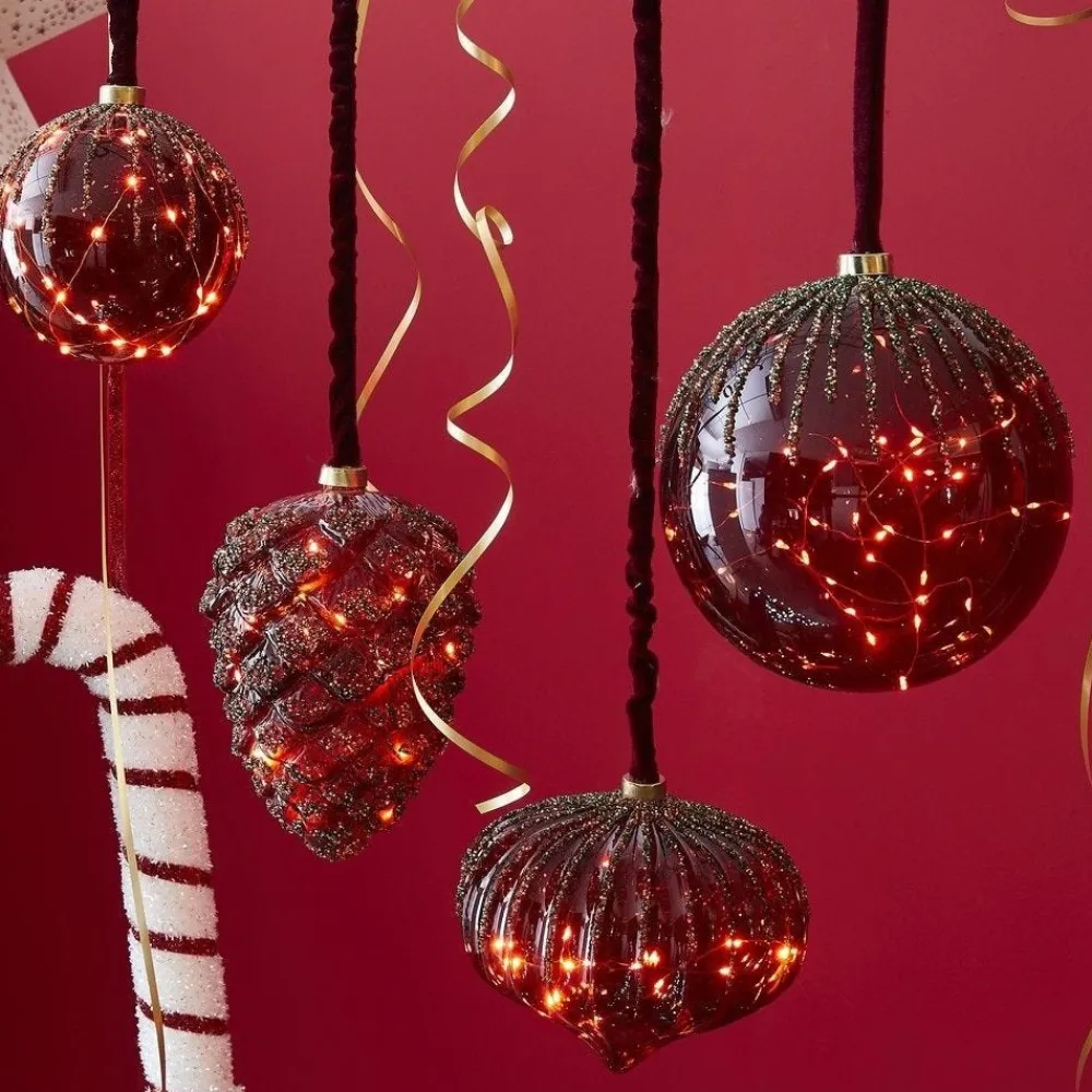 RETIF Boule En Verre Rouge 30 Leds Blanc Chaud O14Cm New
