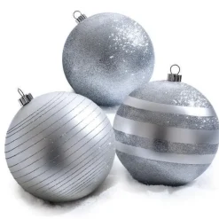 RETIF Boules Argent En Plastique Finitions Assorties D.20Cm - Par 3 Clearance