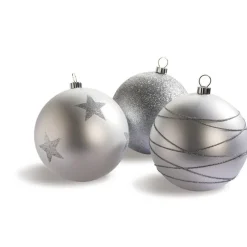 RETIF Boules Argent En Plastique Finitions Assorties D.20Cm - Par 3 Clearance