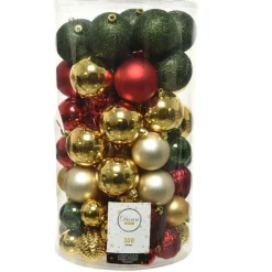 RETIF Boules De Noel Vert/Or/Rouge Assorties O 4 A 8Cm - Boite De 100 Fashion