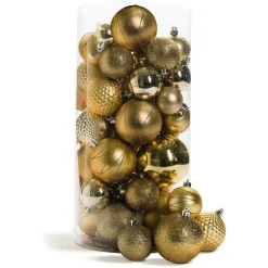 RETIF Boules En Plastique Or D.6 A 8 Cm Finitions Assorties - Boite De 44 Hot