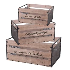 RETIF Caisses En Bois Et Cotes Metal Noir 32X24,5X18 + 41X28,5X20 + 50X32X22Cm Store