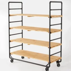 RETIF Chariot Boulanger Metal Noir Et Tablettes Bois L120 X P50 X H150Cm Discount