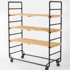RETIF Chariot Boulanger Metal Noir Et Tablettes Bois L120 X P50 X H150Cm Discount