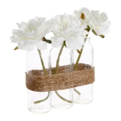 RETIF Compo Artificielle De 3 Roses Blanches Dans 3 Vases En Verre Lies Par Une Corde Flash Sale