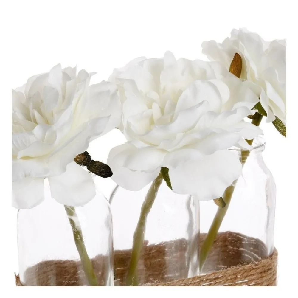 RETIF Compo Artificielle De 3 Roses Blanches Dans 3 Vases En Verre Lies Par Une Corde Flash Sale