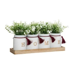 RETIF Compo Artificielle De 3 Roses Blanches Dans 3 Vases En Verre Lies Par Une Corde Hot