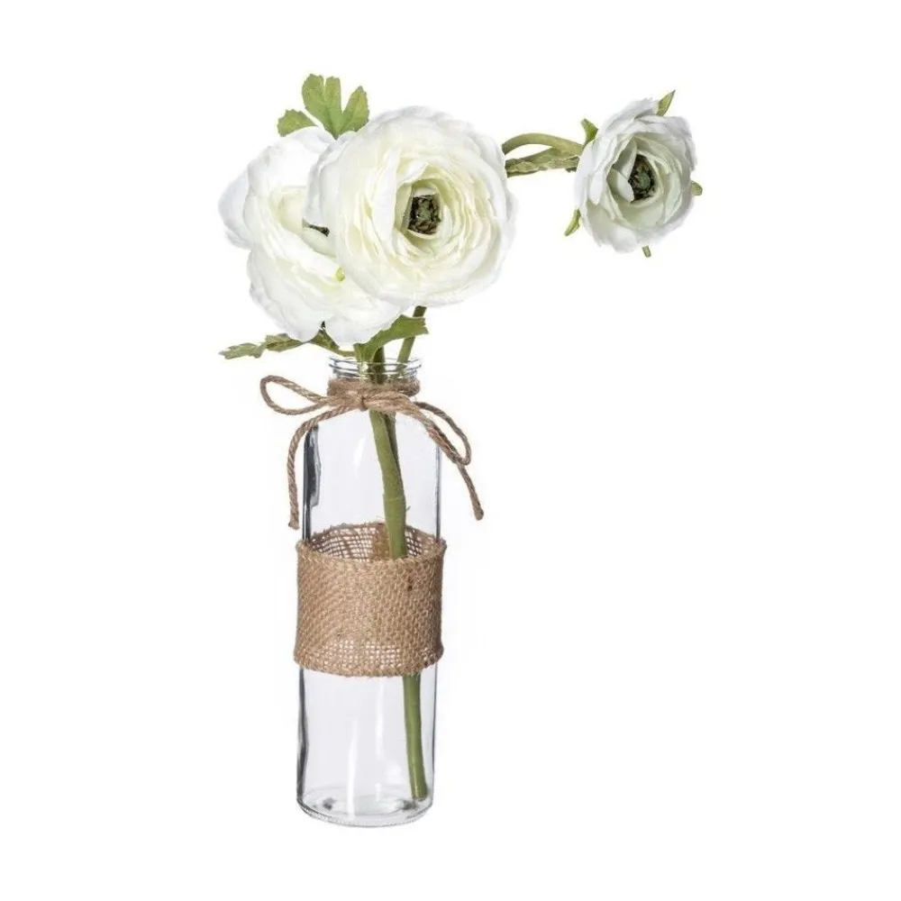 RETIF Compo Artificielle De 3 Roses Blanches Dans 3 Vases En Verre Lies Par Une Corde Cheap