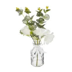 RETIF Compo Artificielle De 3 Roses Blanches Dans 3 Vases En Verre Lies Par Une Corde Shop