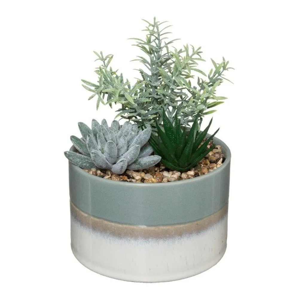 RETIF Composition Florale Artificielle Pot En Ceramique Bicolore H17.5Cm Clearance