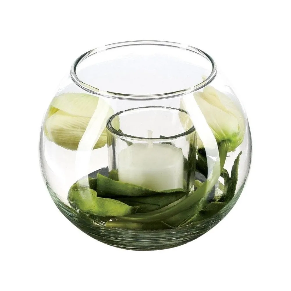 RETIF Composition Florale Artificielle Vase En Verre D. 12Xp. 10Cm Outlet