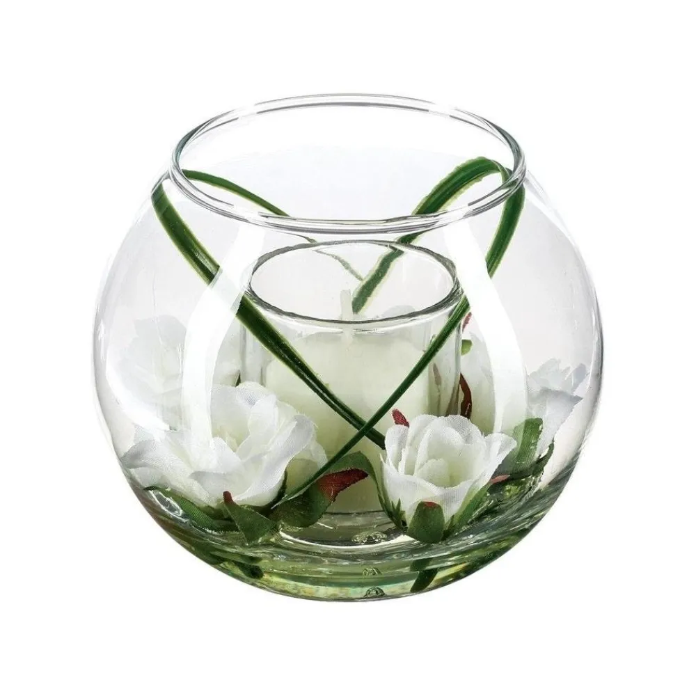 RETIF Composition Florale Artificielle Vase En Verre D. 12Xp. 10Cm Outlet