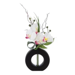 RETIF Composition Florale D'Orchidees Artificielles Vase Noir En Ceramique H45Cm Clearance
