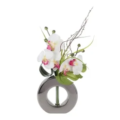 RETIF Composition Florale D'Orchidees Artificielles Vase Argent En Ceramique H45Cm Fashion
