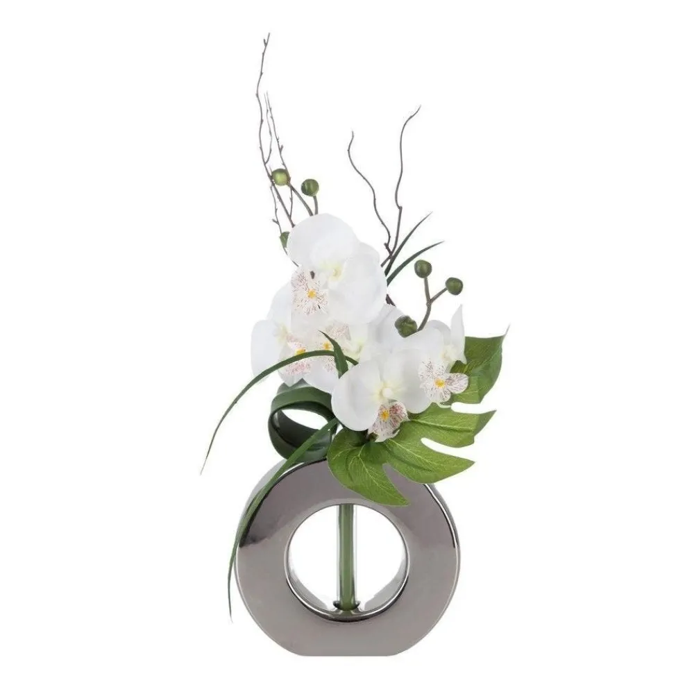 RETIF Composition Florale D'Orchidees Artificielles Vase Argent En Ceramique H45Cm Sale