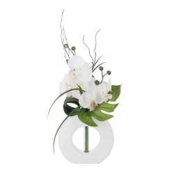 RETIF Composition Florale D'Orchidees Artificielles Vase Blanc En Ceramique H45Cm Store