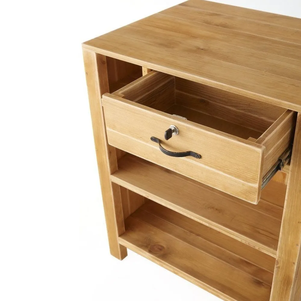 RETIF Comptoir 2 Tablettes L75Xp60Xh90Cm Authentique Sur Roulettes - Pin Massif Teinte Best