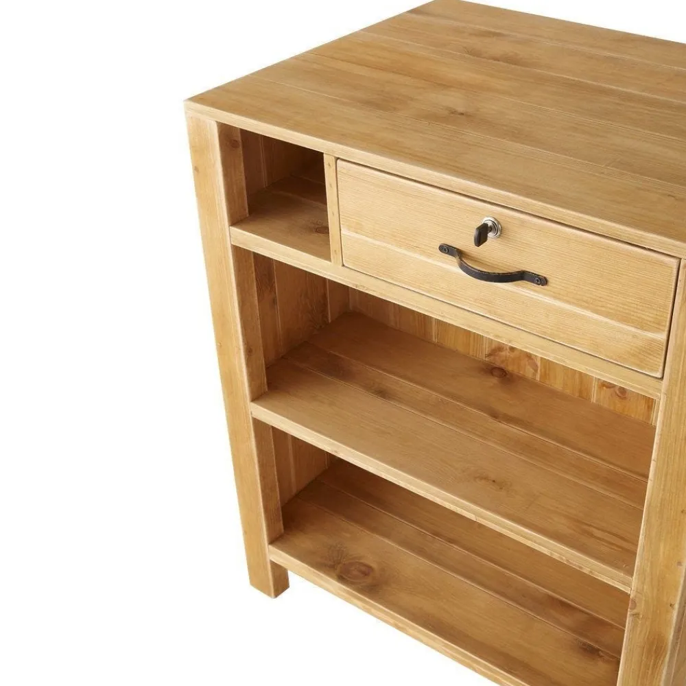 RETIF Comptoir 2 Tablettes L75Xp60Xh90Cm Authentique Sur Roulettes - Pin Massif Teinte Best