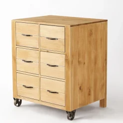 RETIF Comptoir L75Xp60Xh90Cm Authentique Sur Roulettes & 6 Tiroirs - Pin Massif Teinte New