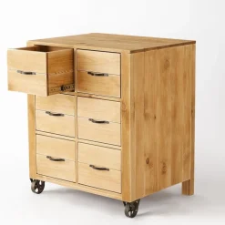 RETIF Comptoir L75Xp60Xh90Cm Authentique Sur Roulettes & 6 Tiroirs - Pin Massif Teinte New