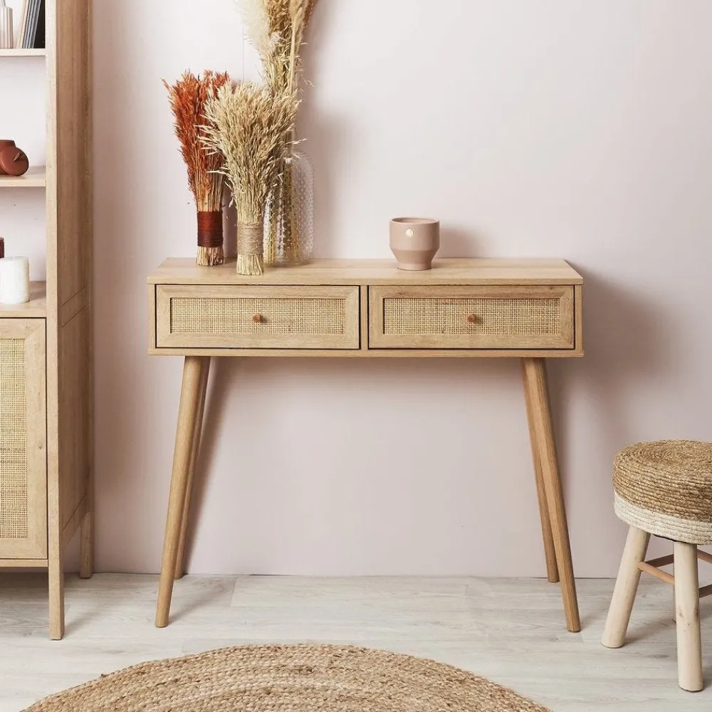 RETIF Console Bois Avec 2 Tiroirs Decoration En Rotin Clearance