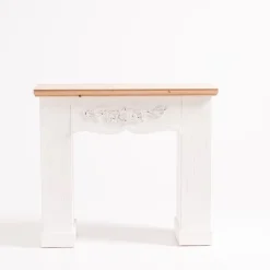 RETIF Console Cheminee Bois Blanc Et Top En Bois Naturel L 90 X P 30 X H 80 Cm Hot