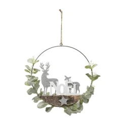 RETIF Couronne Avec Branche De Noel Et Rennes Argent Paillete O28Cm New