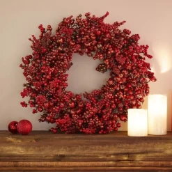 RETIF Couronne De Baies Rouges Pailletees O55Cm Hot