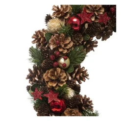 RETIF Couronne De Noel Avec Houx Pomme De Pins Et Etoiles Paillettes Rouge O50Cm Flash Sale