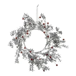 RETIF Couronne De Noel Branches Argentees Et Pailletees Avec Baies Rouges O40Cm Best