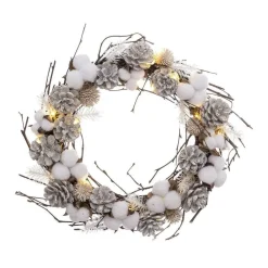 RETIF Couronne De Noel En Bois Lumineuse A Led Branches Fleurs De Coton O35Cm Shop