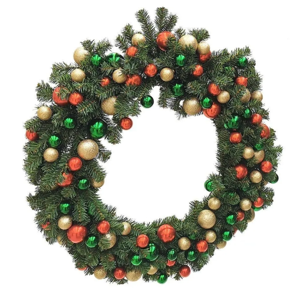 RETIF Couronne Sapin O 90Cm Avec Boules Vertes, Rouges Et Champagne Glitter Hot