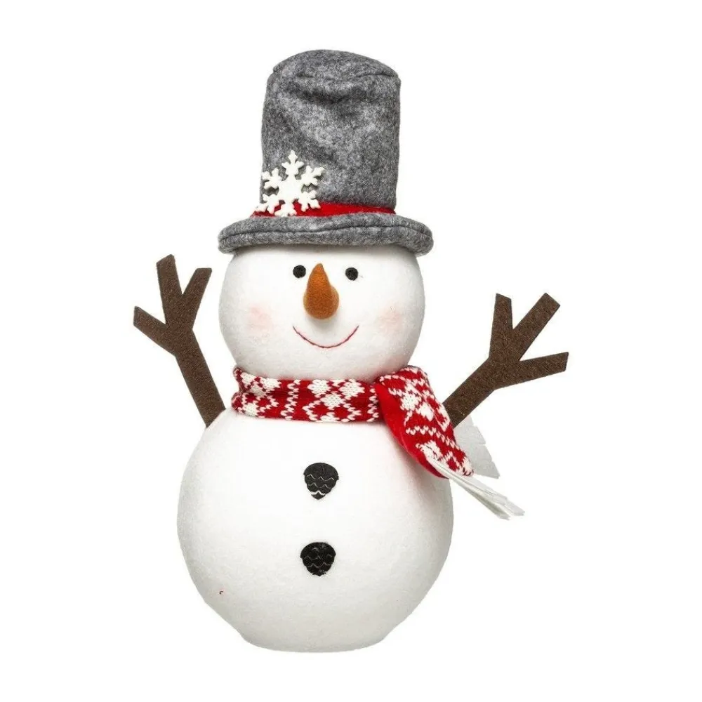 RETIF Deco De Noel Bonhomme De Neige Chapeau Gris Et Echarpe Rouge H34Cm Cheap
