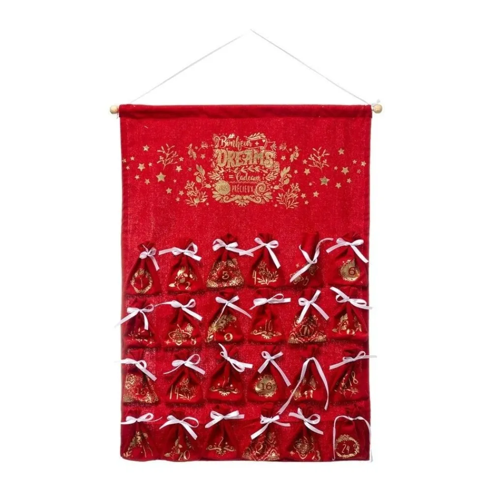 RETIF Deco De Noel Calendrier De L'Avent En Tissu Rouge Avec 24 Pochons H65Cm Flash Sale