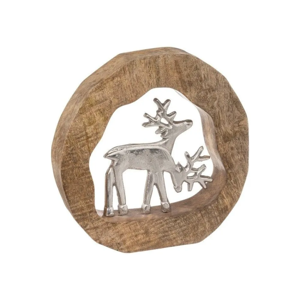RETIF Deco De Noel Cercle En Bois 2 Rennes En Metal Au Centre O25Cm Best