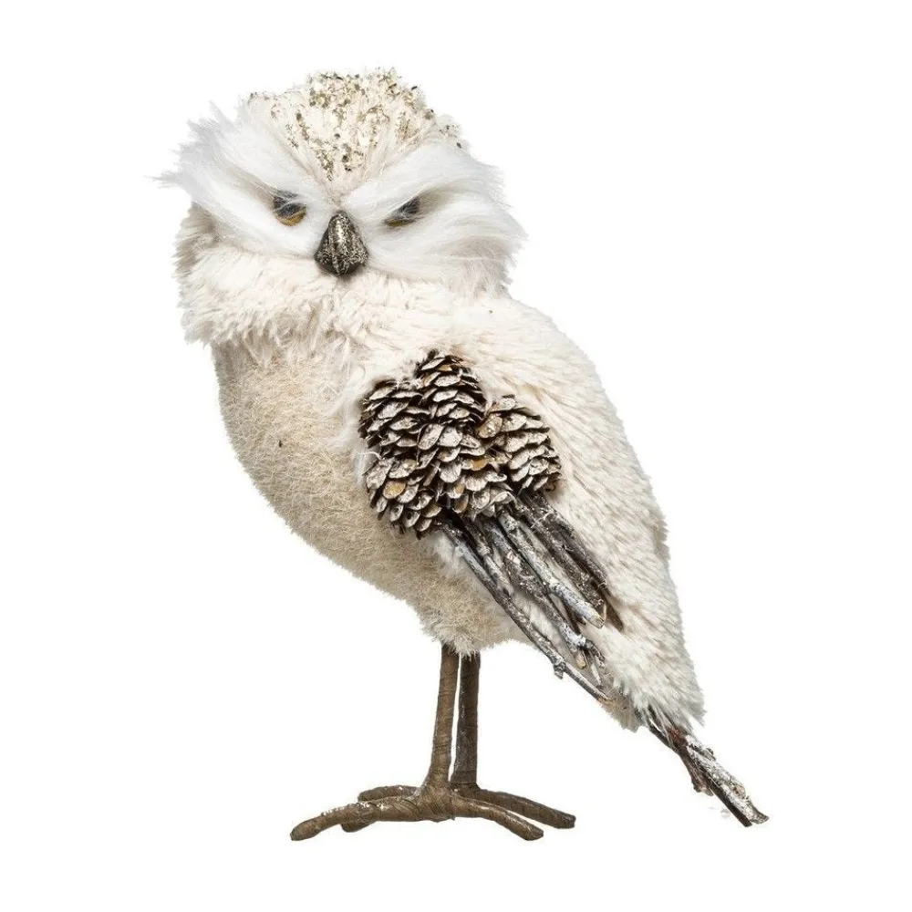RETIF Deco De Noel Hibou Beige Avec Pommes De Pin Et Paillettes Dorees H26Cm Fashion