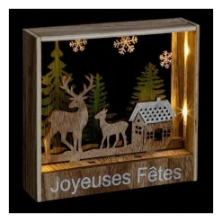 RETIF Deco De Noel Lumineuse A Poser Cadre En Bois Rennes 26 Led H17Cm Discount