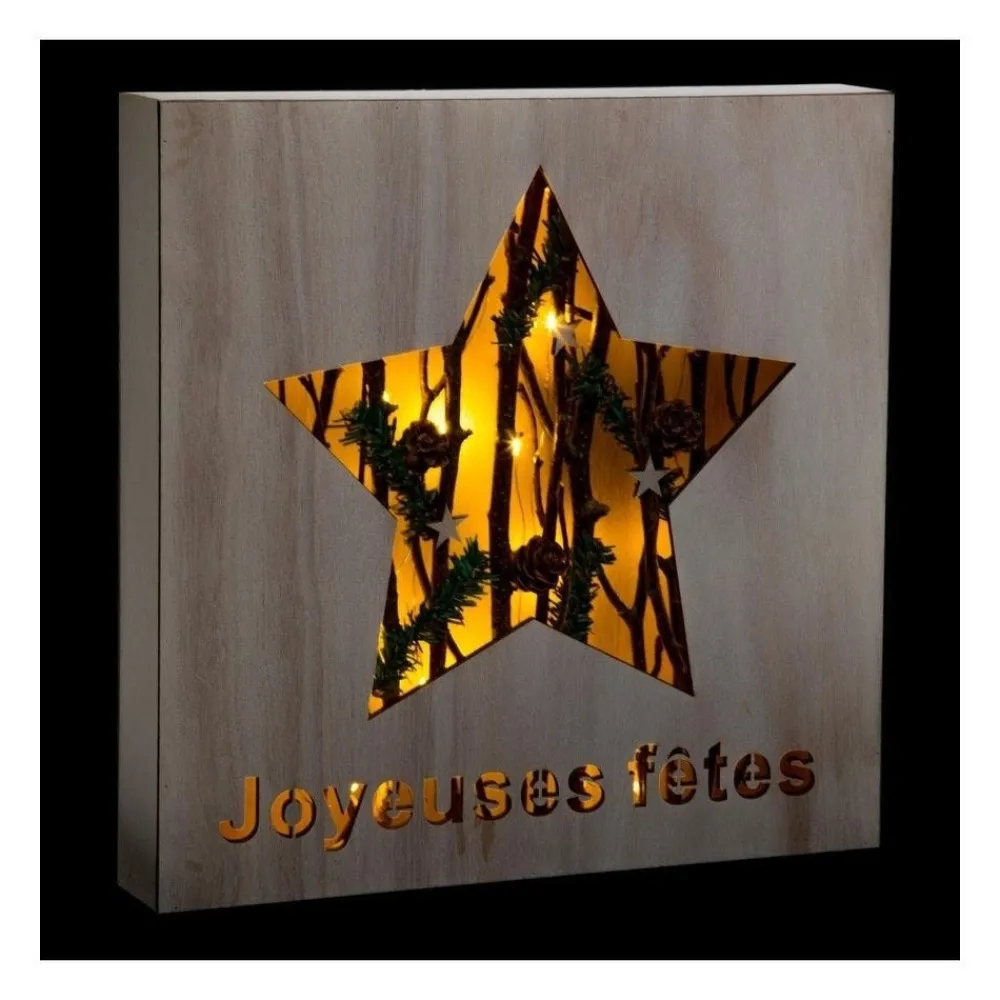 RETIF Deco De Noel Lumineuse Cadre En Bois Lumineux A Poser H29Cm Discount