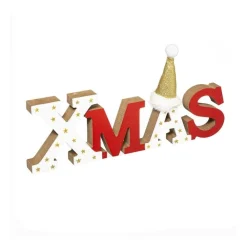 RETIF Deco De Noel Mot Xmas En Bois Rouge Avec Bonnet Paillete L 29Cm Clearance