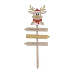 RETIF Deco De Noel Pancarte En Bois Clair Avec Renne Rouge Et Dore H120Cm Store