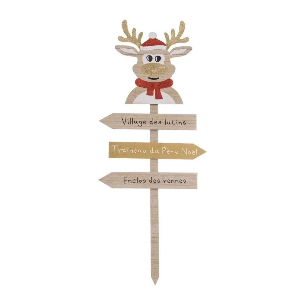 RETIF Deco De Noel Pancarte En Bois Clair Avec Renne Rouge Et Dore H120Cm Store