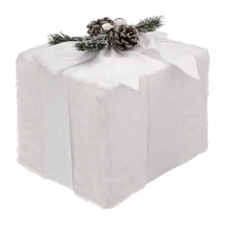 RETIF Deco De Noel Paquet Cadeau Fourrure Blanche Et Ruban Paillete 20X25Cm Discount