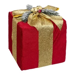 RETIF Deco De Noel Paquet Cadeau Rouge Et Dore Paillete 20X25Cm Shop