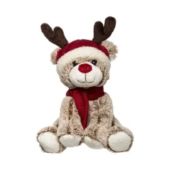 RETIF Deco De Noel Peluche Ours Brun Avec Bonnet Et Bois De Renne H35Cm Hot